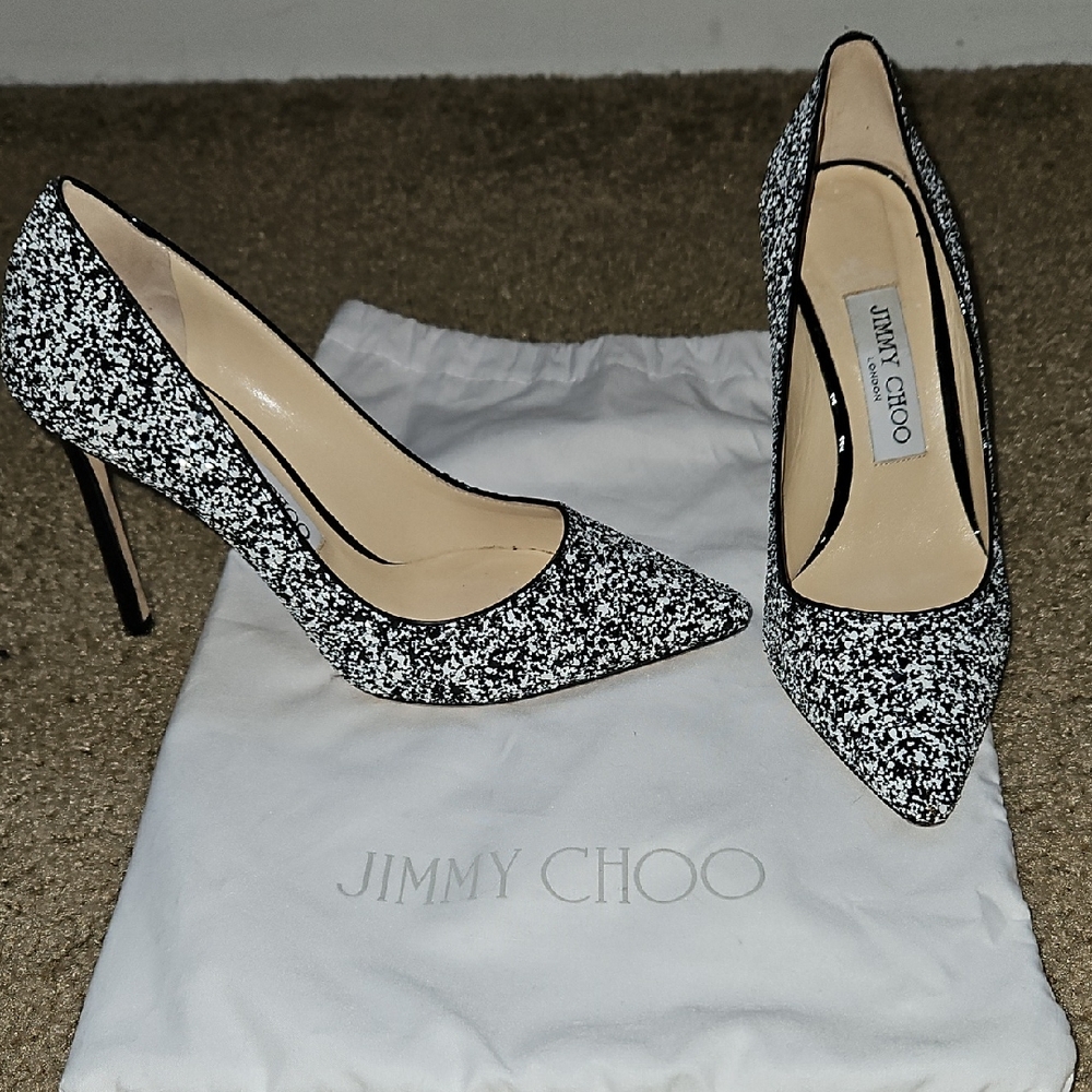 Jimmy Choo Speckled Black and White Heels